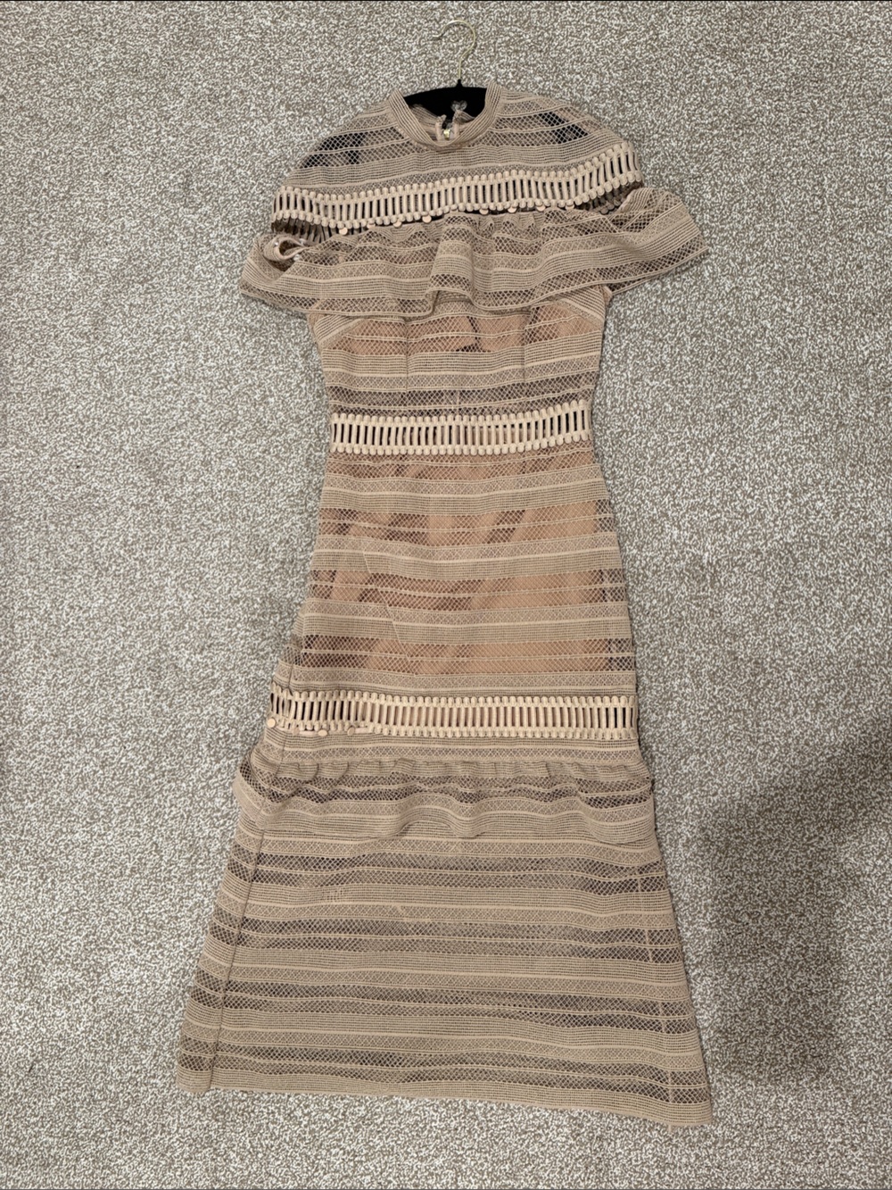 Self-Portrait Beige and Cream Lace Overlay Midi Dress